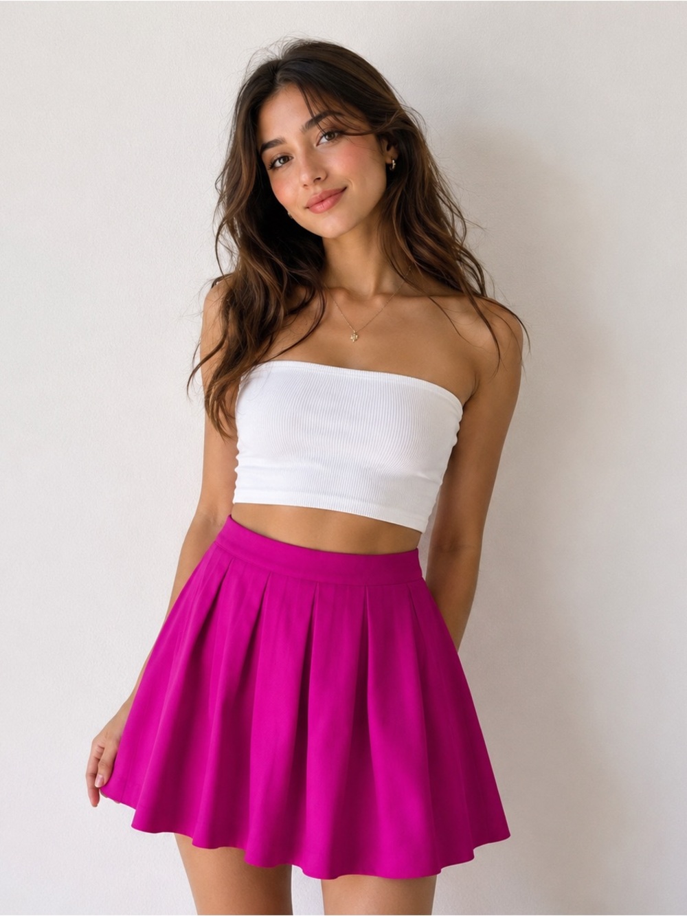 J.Crew Bright Pink Pleated Mini Skirt High Waist Size 8 NWT